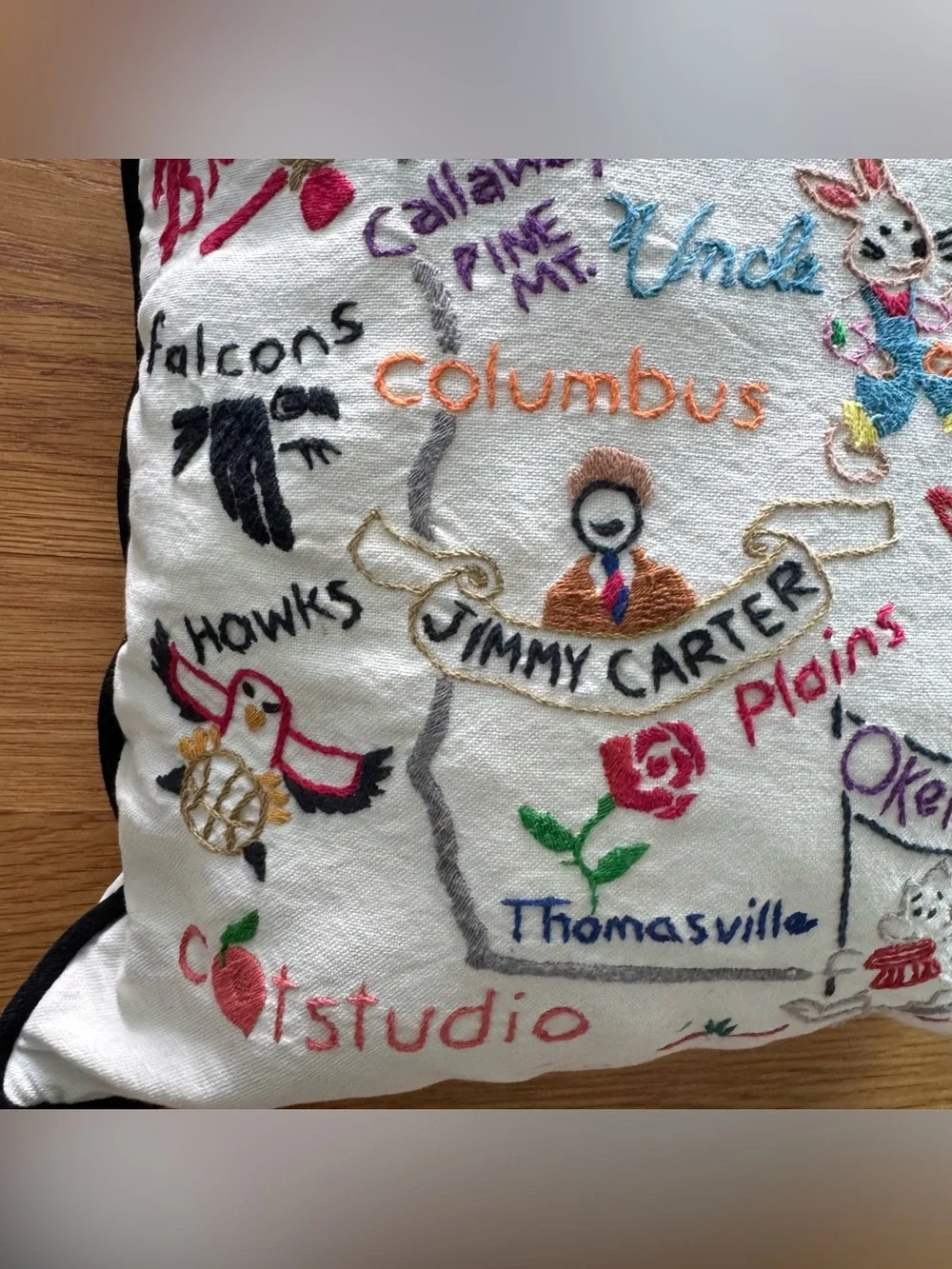 Catstudio Georgia Hand Embroidered Pillow State Travel Souvenir Atlanta GA